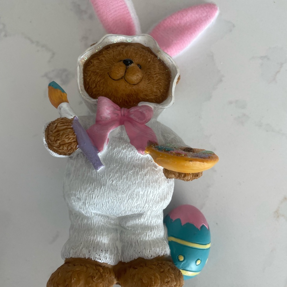 Hand-Painted Artist Teddy Bear Easter Figurine